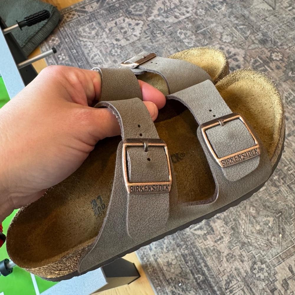 Birkenstock Tan Sandals with Adjustable Straps and Contoured Footbed